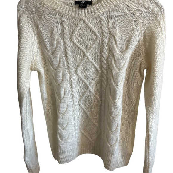 H&M Women’s Mohair Blend Cable Knit Sweater Fisherman Cream Coastal Pullover S - Picture 5 of 8
